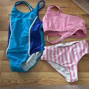 Speedo Blue Swimsuit and Pink Striped Bikini